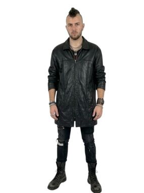 Wilsons Leather M Julian Car Coat Jacket Full Zip 2XL Black Matrix Grunge Punk
